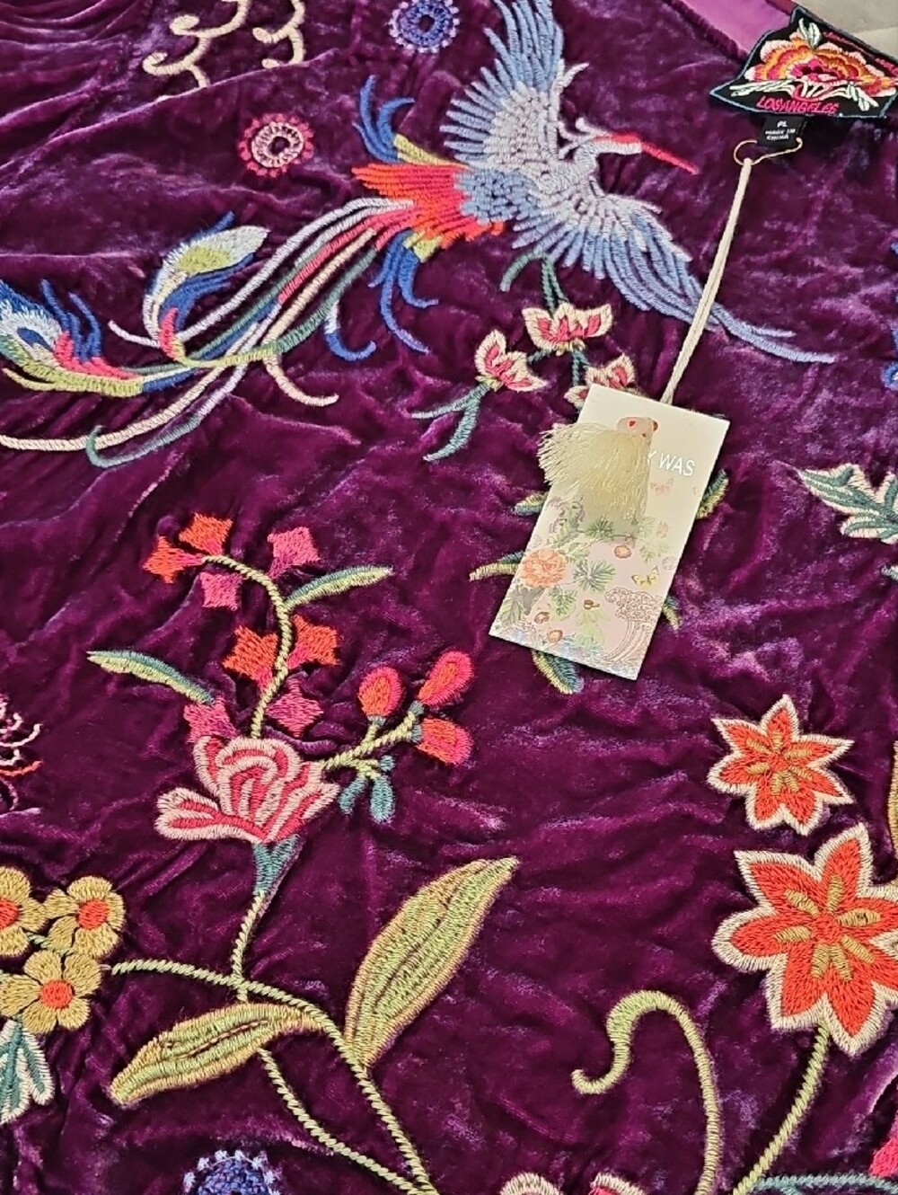 Johnny Was Purple Velvet Embroidered Floral & Crane Tunic - Picture 5 of 5